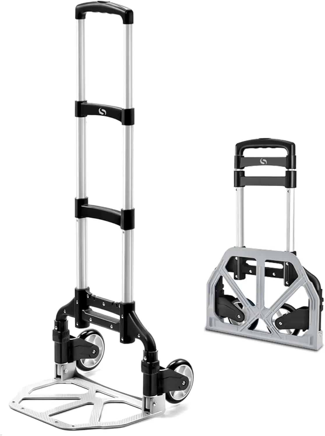 Carrello Pieghevole con Ruote, Carrello Portabagagli Leggero in Alluminio per Viaggi, Shopping, Ufficio