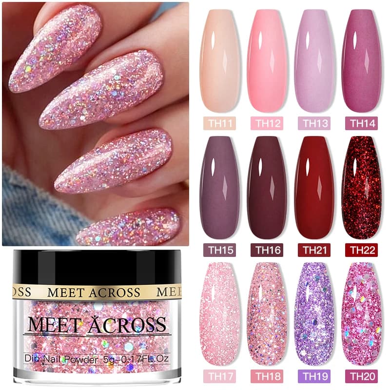MEET ACROSS 5g/10g Sparkling Glitter Color Nail Powder Sequins Natural Dry Pigment DIY Gel Accessories Nail Decoration