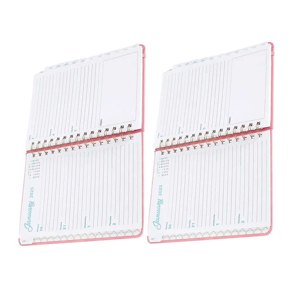 2Pcs 2025 English Planner Notepad Weekly Calendar Journal Diary Notebook with Daily Work Planner for Students