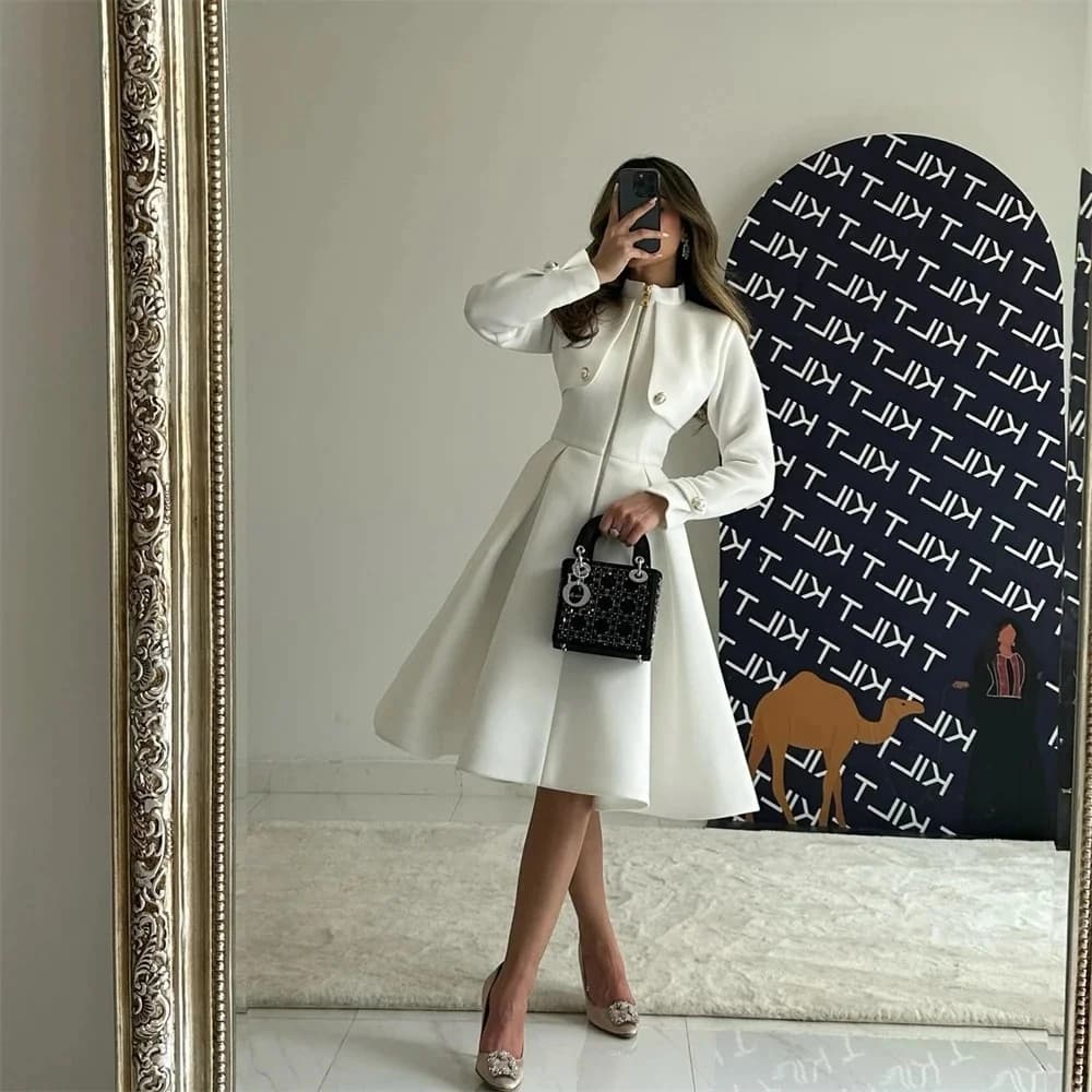 Long Sleeves Knee Length Bespoke Occasion Gown Evening Dresses Pastrol Unisex Jersey Retro Dubai Saudi Arabic Prom Customized