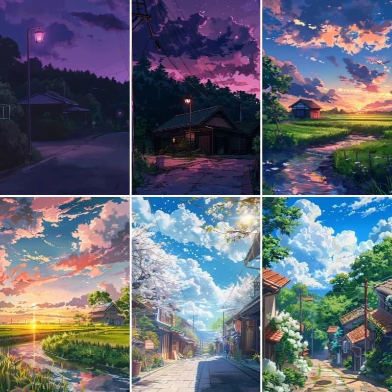 Pittura Diamante Senza Cornice Fai-da-Te, Set Completo per Adulti con Mosaico del Tramonto in Villaggio, Decorazione per Soggiorno e Camera da Letto