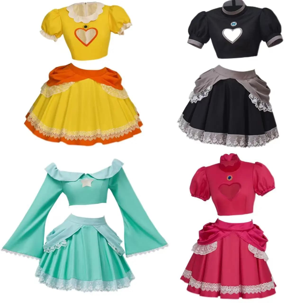 Rosalina & Peach Cosplay Dress Set-Light Blue Bell Sleeve Top & Pink Heart Skirt, Perfect for Mario-Themed Birthday & Comic-Con