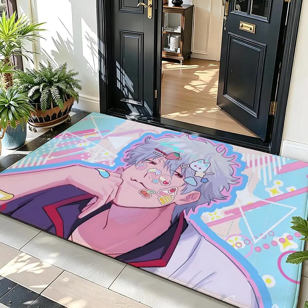 Tappetino per pavimento anime G-Gintama, tappetino per porta d'ingresso in morbida flanella, tappetino antiscivolo assorbente per bagno e camera da letto