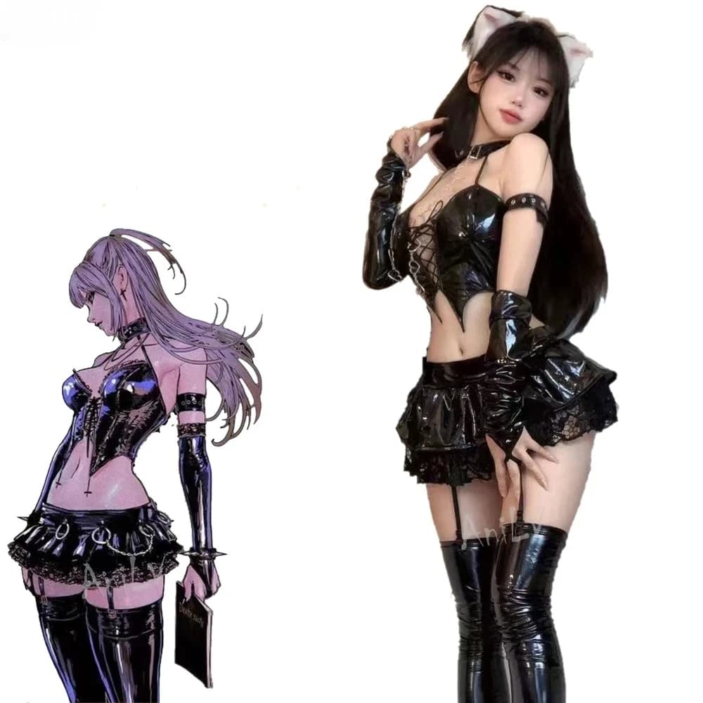 Anime Uniform Cat Girl cos Gioco di ruolo Spice Girl Set Biancheria intima divertente in pelle verniciata