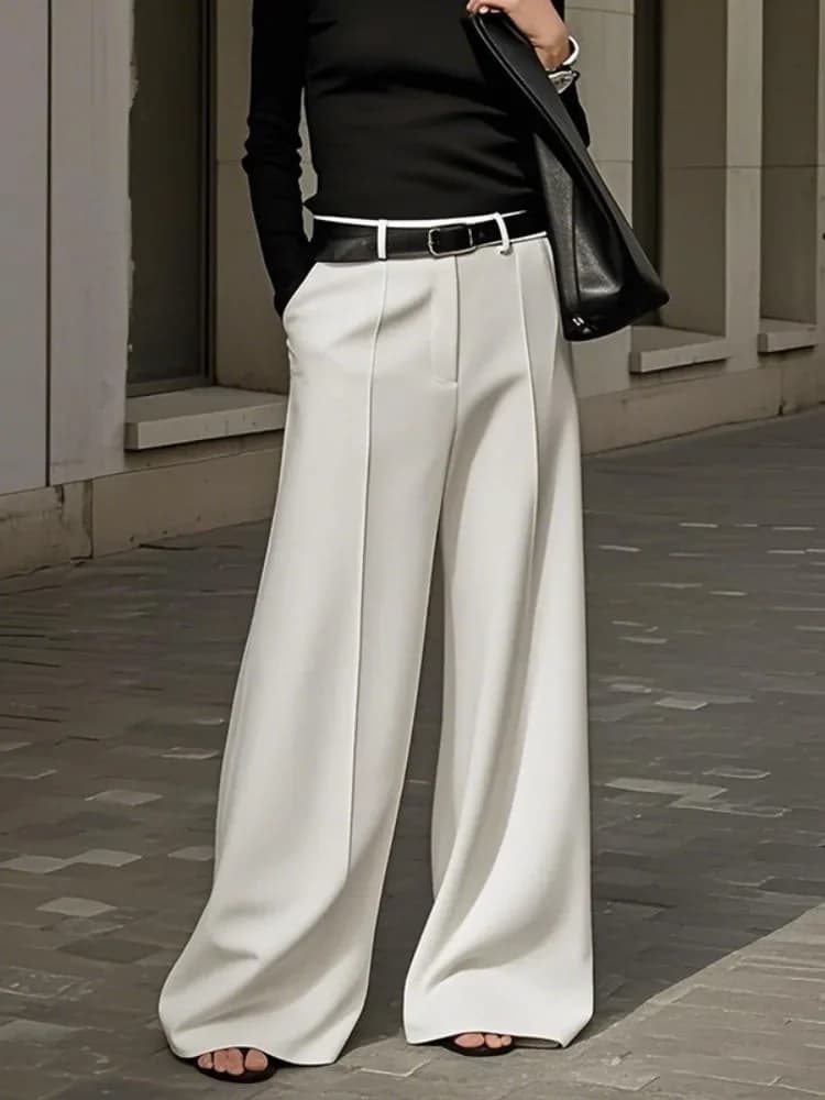 Yeezzi Pantaloni da donna semplici in tinta unita a vita alta a gamba larga Pantaloni larghi da ufficio casual urbani larghi senza cintura