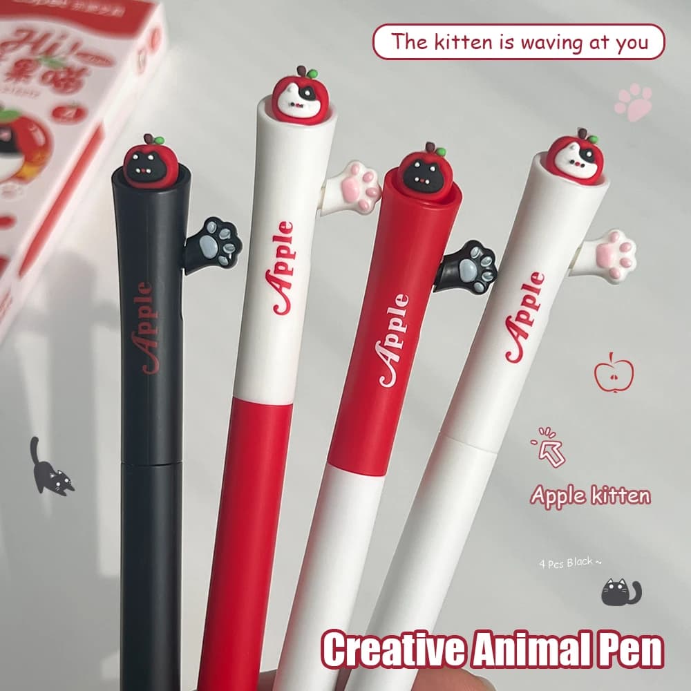 Set di 4 Penne Gel Divertenti e Carine 0.5mm, Serie Animali Domestici, Asciugatura Rapida, Stile Semplice, Penne Nere per Studio e Ufficio