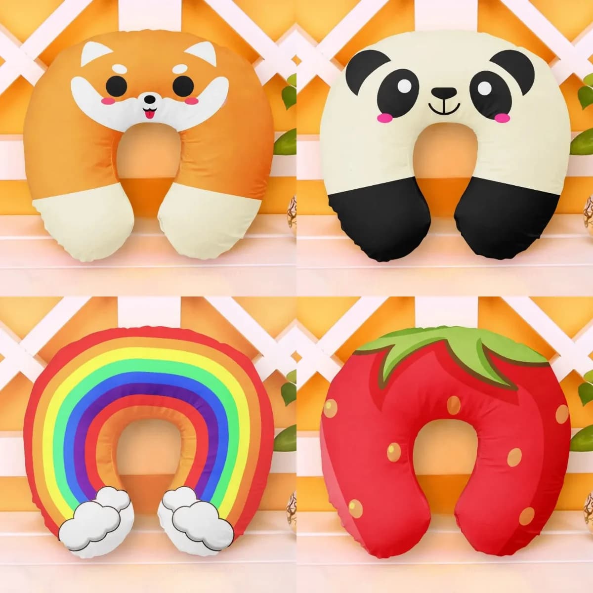 Cuscino da viaggio a forma di U con frutta Cuscino per il collo Anguria Arancione Cuscini per auto Animali dei cartoni animati Cuscino morbido Tessili per la casa