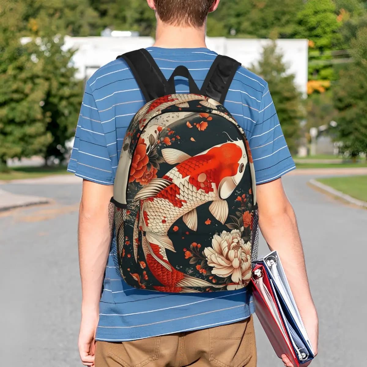 Lucky Koi Fish Painting Art Backpack Student BookBag Kids School Bag Laptop Shoulder Bags for Boys Girls