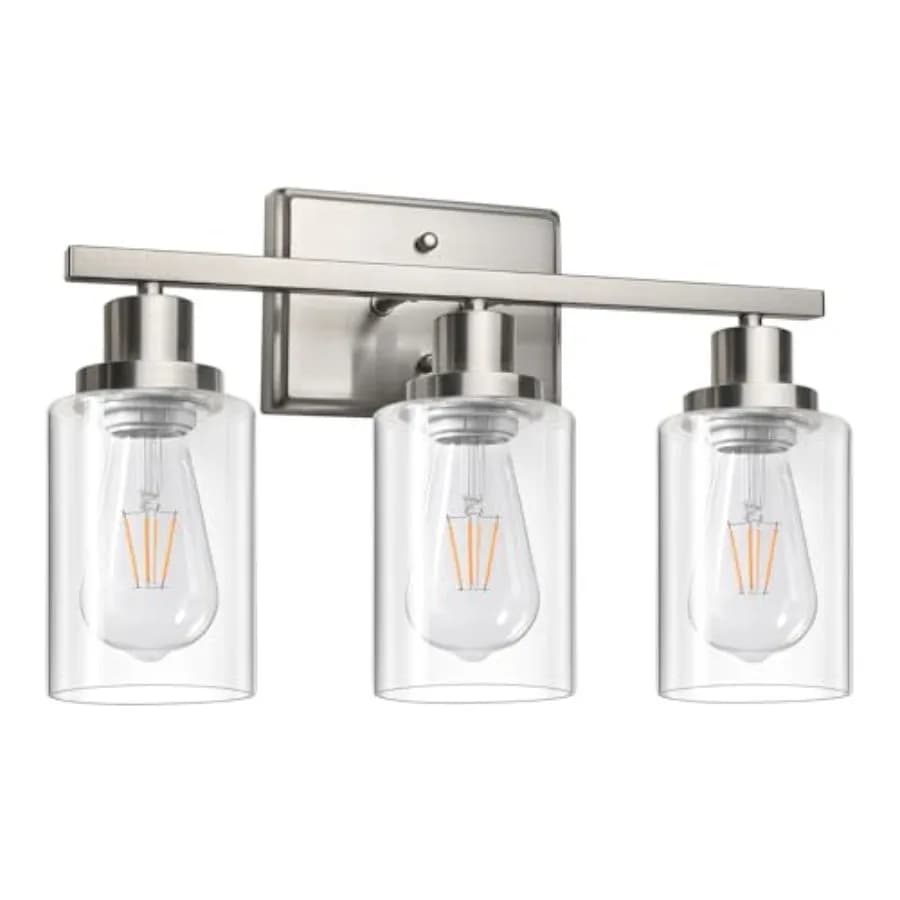 Applique da parete per bagno con paralume in vetro trasparente, luci da parete spazzolate per specchio, cucina, soggiorno, galleria E26