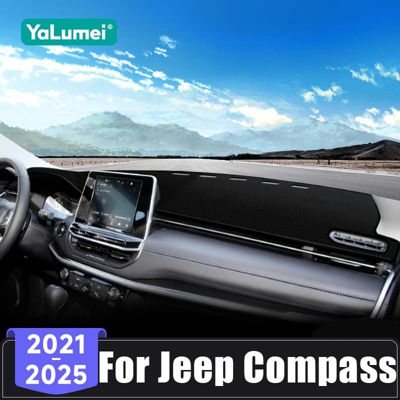 Per Jeep Compass 2021 2022 2023 2024 2025 Copertura del cruscotto dell'auto in flanella Pannello strumenti Evitare la luce Pad Parasole Tappetini Tappeti