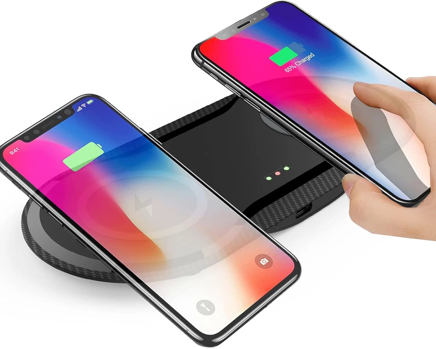 Caricatore Wireless Veloce 30W, Vchiming 2 in 1, Stazione di Ricarica Wireless Doppia 15W per Galaxy iPhone AirPods T