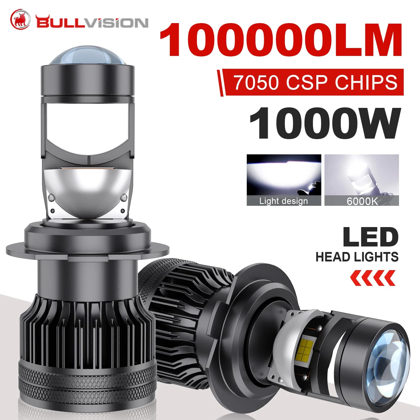 Faro LED H4 H7 H11 con Mini Lente Proiettore H9 9005 9006, Lampadine LED Auto per Anabbaglianti, Canbus, per Auto/Moto 12V 24V