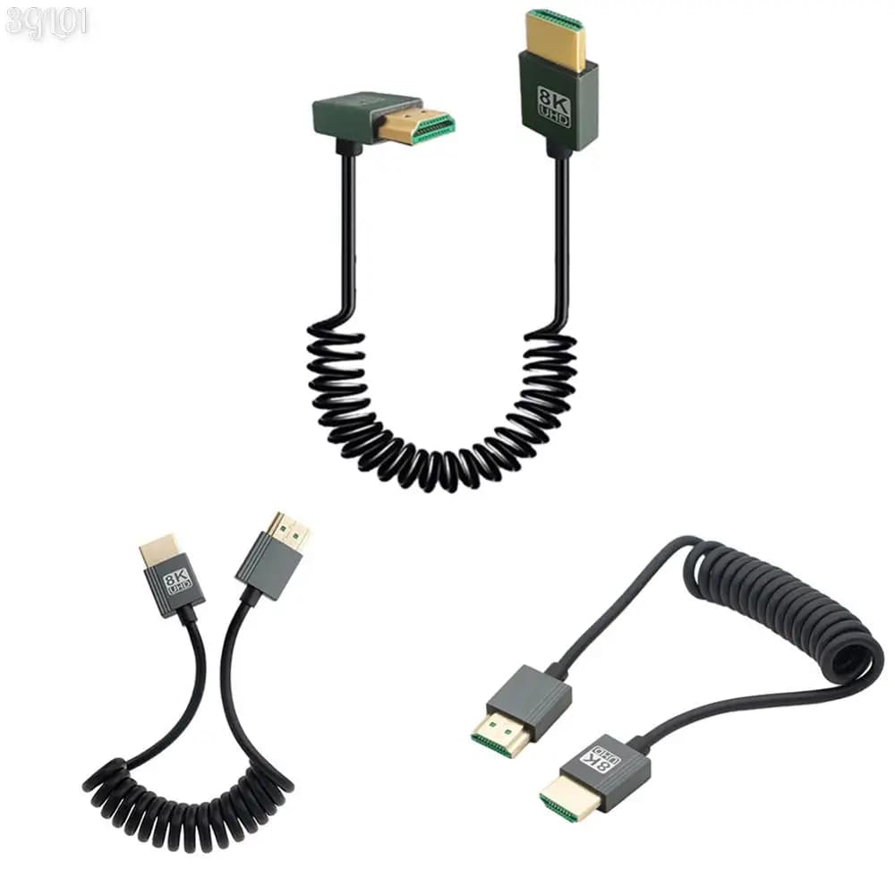 Cavo a spirale compatibile con HDMI 8K compatibile con HDMI 48Gbps cavo 2.1 compatibile con HDMI estremamente sottile per fotocamera/videocamera/PC/Monitor