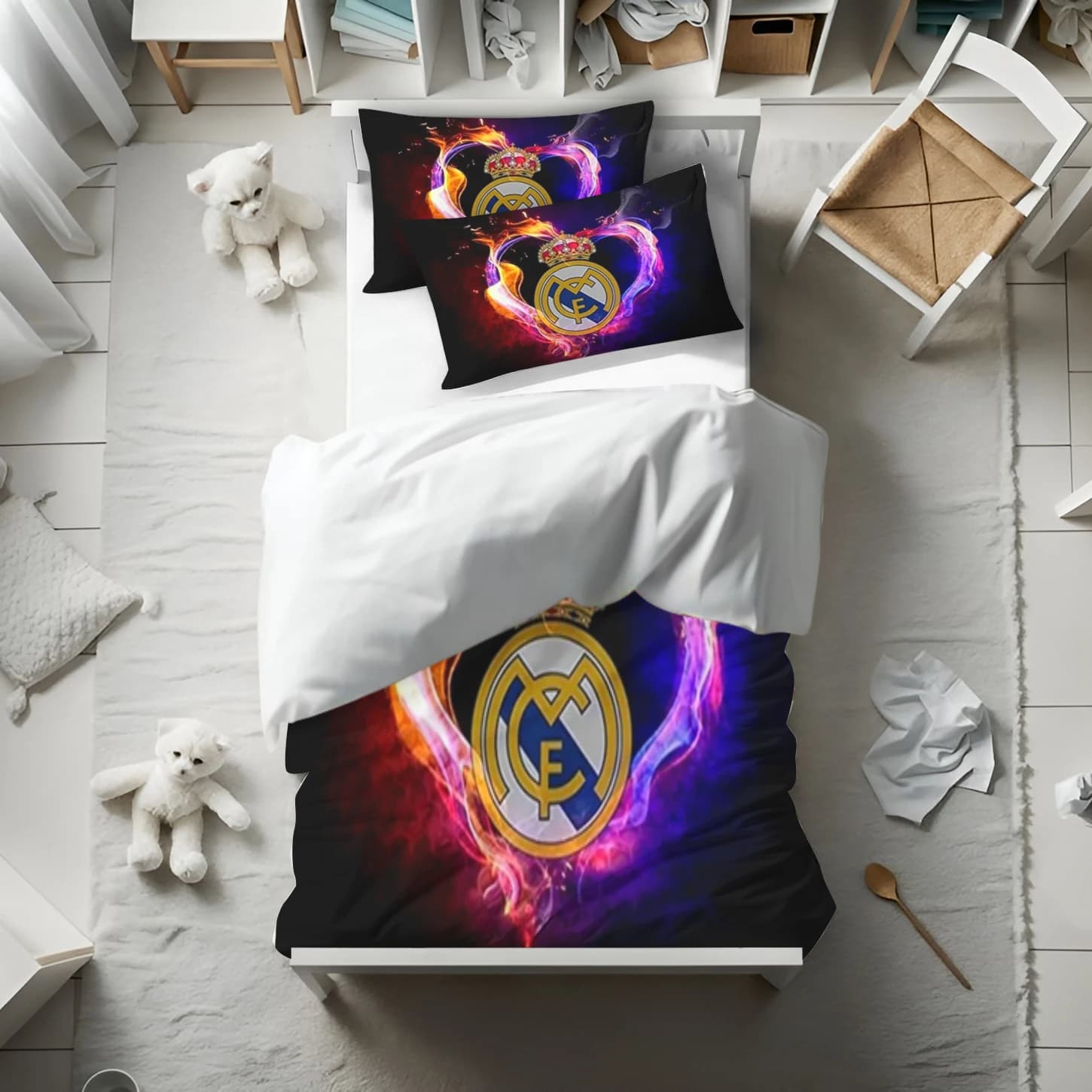 Set Copripiumino e Federe per Club di Calcio, Design Cartoon, per Camera Adulti e bambini