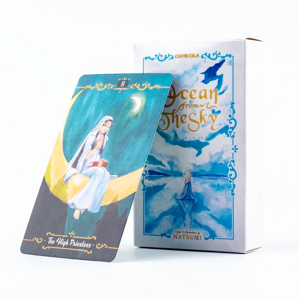 Mazzo di tarocchi dipinto a mano con acquerello, 10,3*6 cm - Oceano dal cielo, 78 carte per meditazione e guida intuitiva