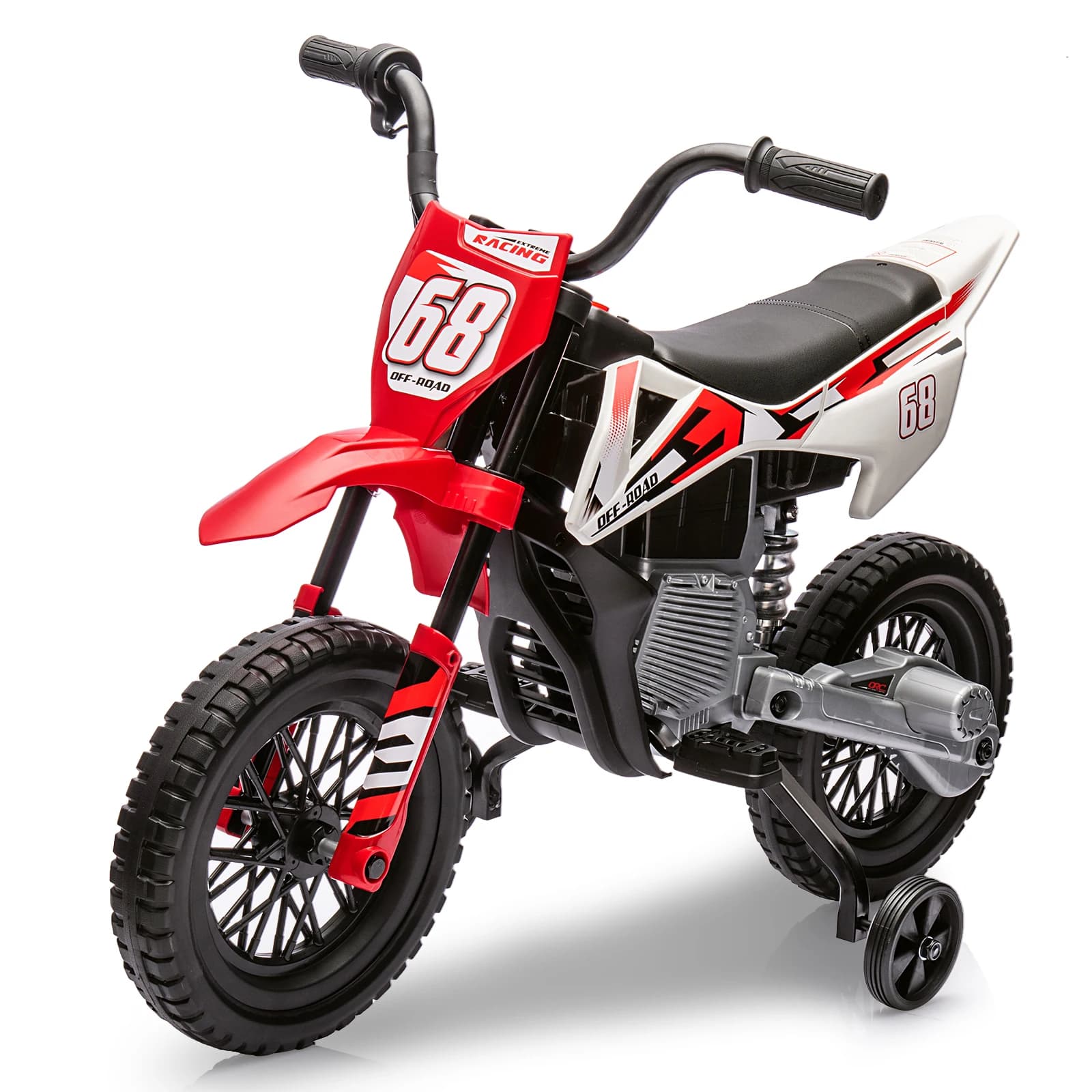 Moto Elettrica 12V per Bambini con Ruote Stabilizzatrici, Acceleratore a Manopola, Velocità Massima 3 Mph e Musica