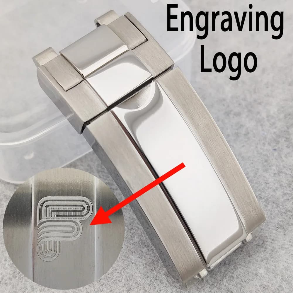 Cinturino per orologio in acciaio inossidabile da 16mm fibbia per cinturino da uomo chiusura con doppio pulsante di chiusura Logo per incisione fai da te adatto per cinturino per orologio da uomo
