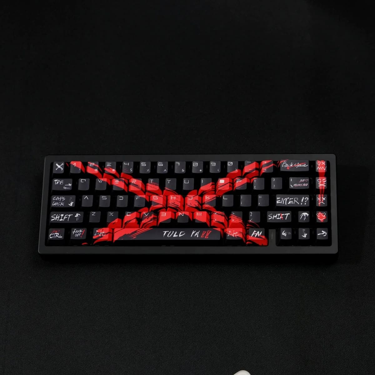 Black Red and White PBT Factory Original Height, Sublimation, Mechanical Keyboard Cap With Drunk Deer, Rain 7