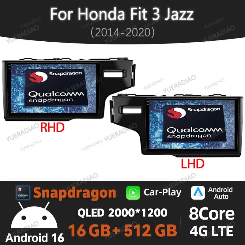 Android 15 Wireless Carplay Auto Autoradio Per Honda Fit 3 Jazz 2014 - 2020 LHD RHD Lettore Video Multimediale 2Din 4G WIFI QLED BT