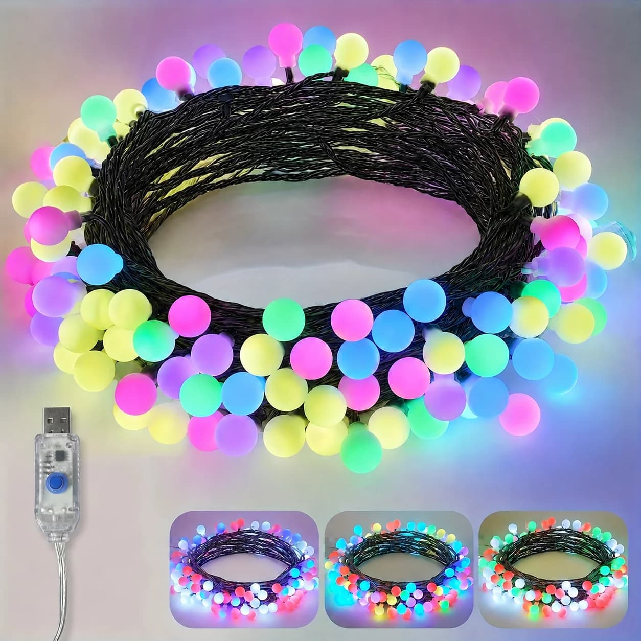 USB Multicolor Globe String Lights 10M Colorful Ball Fairy Lights 8 Modes for Bedroom Patio Party Easter Christmas Decor