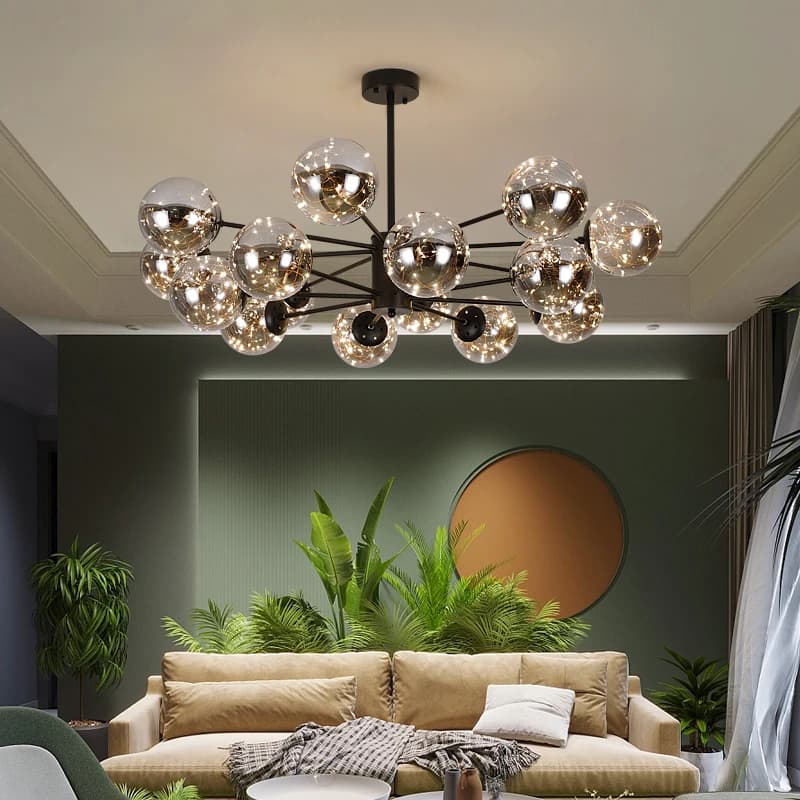 2026 Nuovi lampadari nordici per soggiorno Decorazione camera da letto Lampada a sospensione a soffitto con sfera di vetro di lusso nera Luminosità dimmerabile