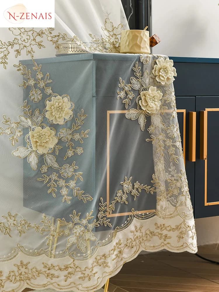 Transparent white tulle curtains with European three-dimensional embroidery for living room, bedroom, dining room, custom luxury obscurants