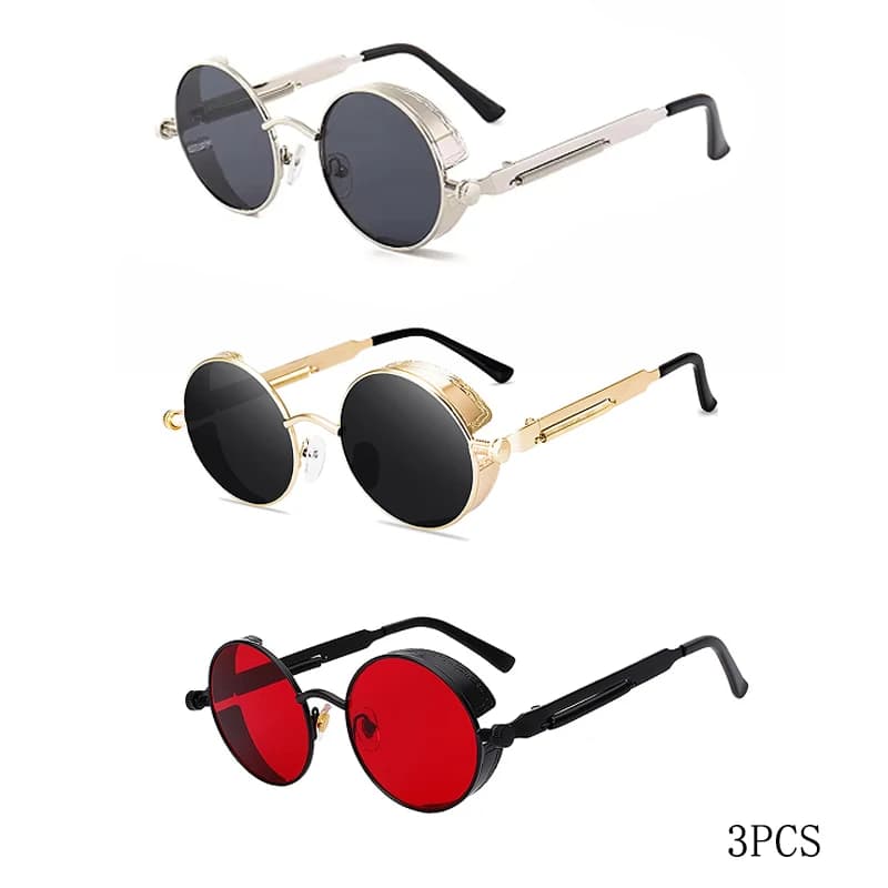 Classic High Quality Steampunk Sunglasses Men Women Brand Designer Vintage Round Metal Frame Sun Glasses UV400 Shades