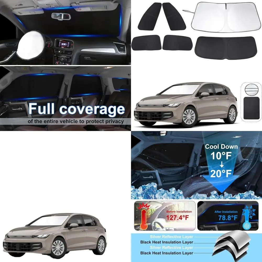 Set di 6 Parasole Universali per Parabrezza per Golf/Rabbit MK6 2009-2014 con Coperture Laterali e Posteriori per la Protezione della Privacy