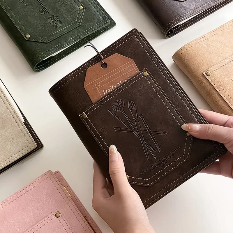 Agenda vintage in ecopelle ricaricabile A6 con diario ad anelli per quaderno da viaggio con scrittura professionale