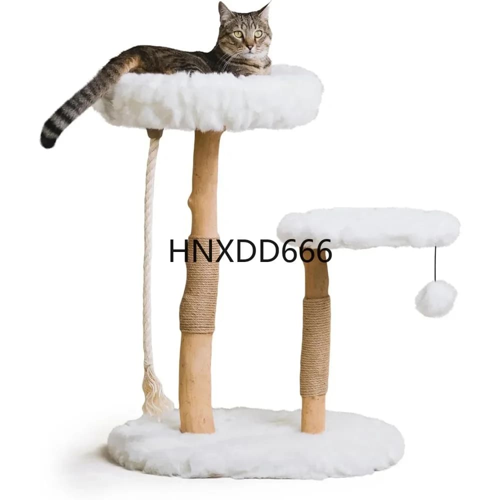 Luxury Cat Tree:Modern Condo Luxury Wood Cat Tower; Natural Branch Scratching Tree Cats Condo;