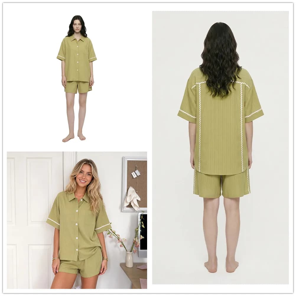 Female Short Sleeve Shorts Pajamas Set Summer Satin Sleepwer Pijamas Suit Home Wear Loungewear