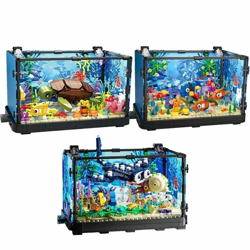 Fish Tank Building Block Set with Light，Aquarium，Marine Turtle, Building Block Toy for Kids 14+, Gift, Home Decoration