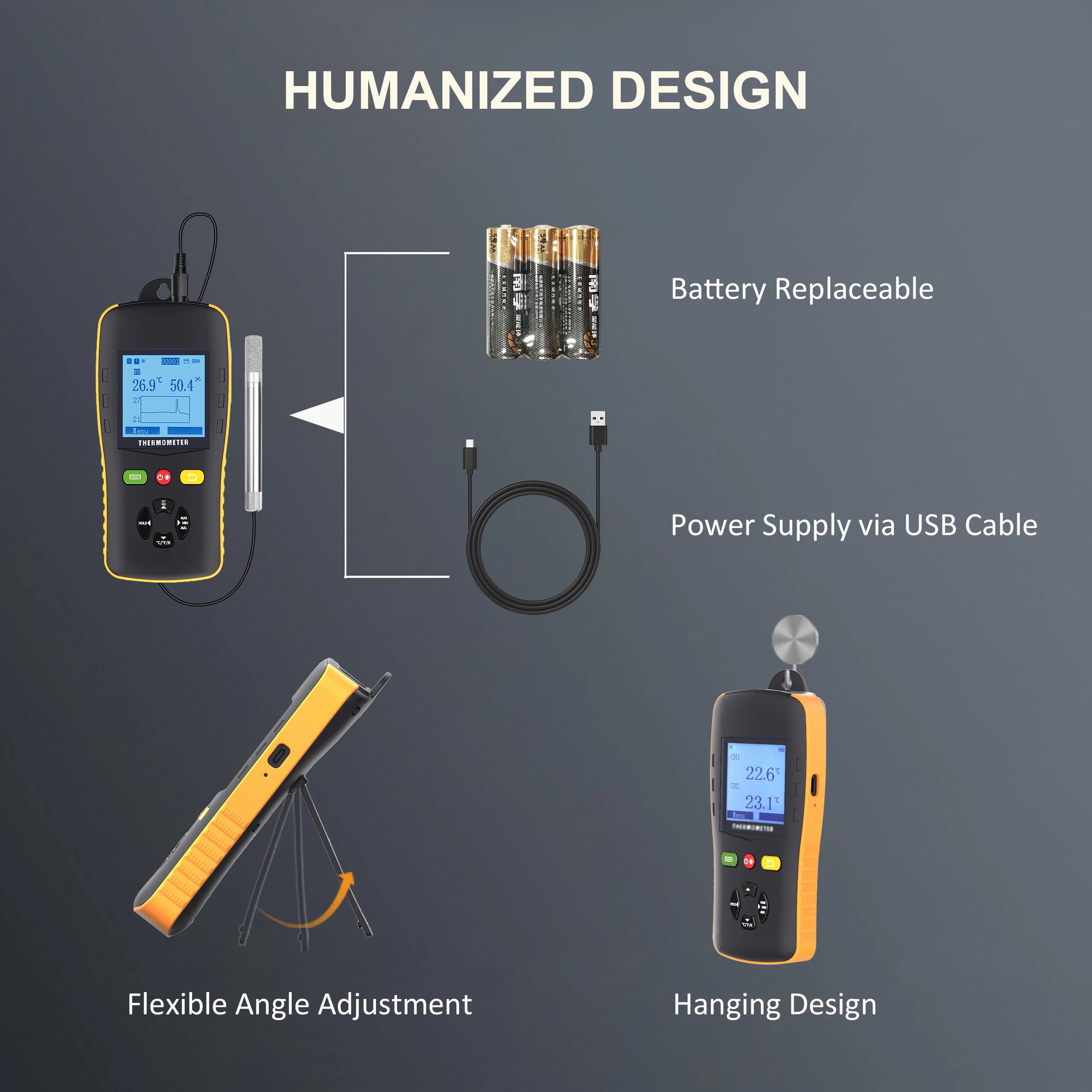 Handheld Thermometer Datalogger LCD Industrial Digital Temperature and Humidity Meter Multi Hygrometer Measurement