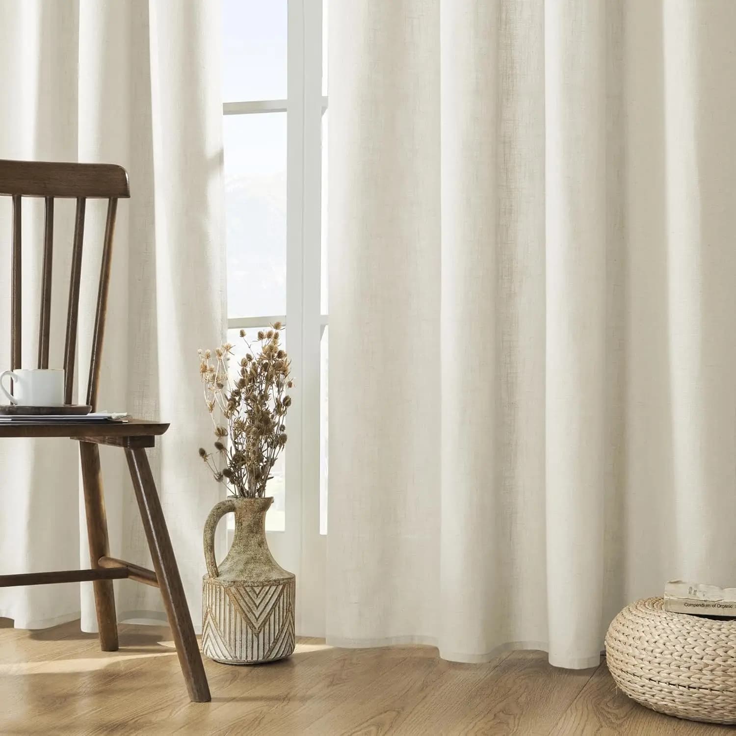 Tende in Lino Lunghezza 244 cm, Filtranti per Soggiorno e Camera da Letto, Larghezza 132 cm con Tasca per Asta e Linguette Posteriori