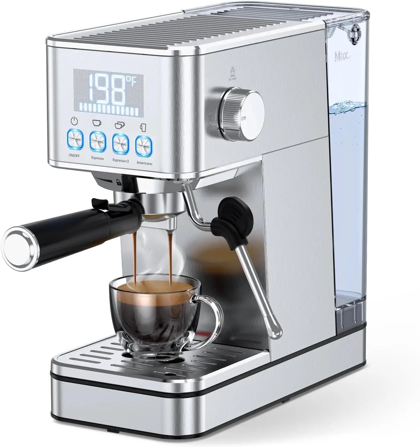 Macchina per Espresso Compatta 20 Bar con Montalatte, Serbatoio da 57,5 oz, Controllo Temperatura PID, Argento