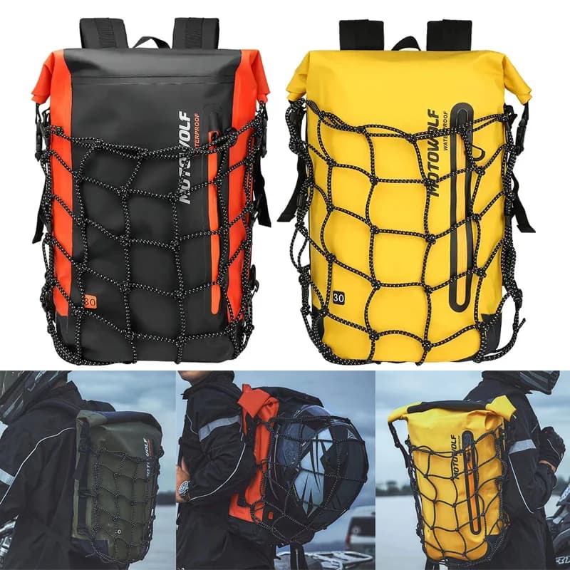 Motorcycle Backpack Motorcycle Bag Multifunctional Tail Bag Waterproof with Reflective Network for Motorcycle Helmet