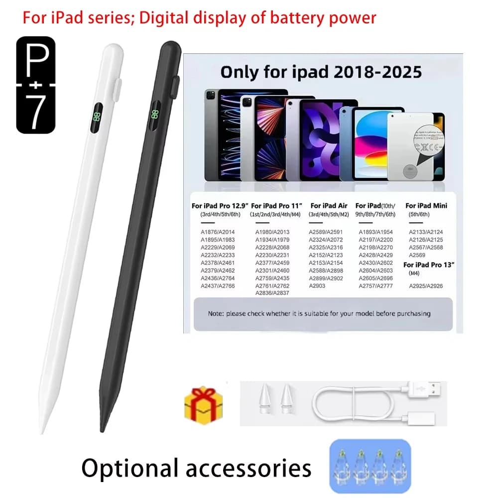 P+7 Stylus Pen Dedicated for Apple iPad Air Mini 6/7/8 iPad A16 iPad 11 iPad Pro Battery Display 4+2 Tips Drawing Pencil