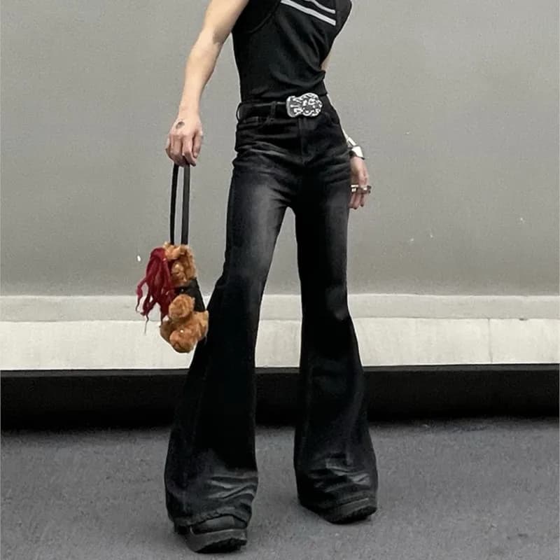 Jeans svasati estivi a vita alta da uomo casual lavati invecchiati in stile designer di nicchia