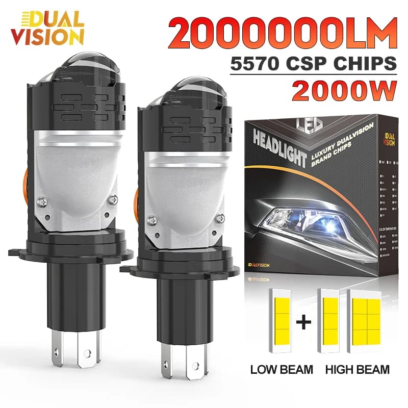 H4 Bi LED Mini Lente per proiettore LED Lampadina per fari per auto 2000000LM 2000W CANBUS Turbo Lampadina automatica H4 Lampadina fendinebbia a luce alta e bassa 12V