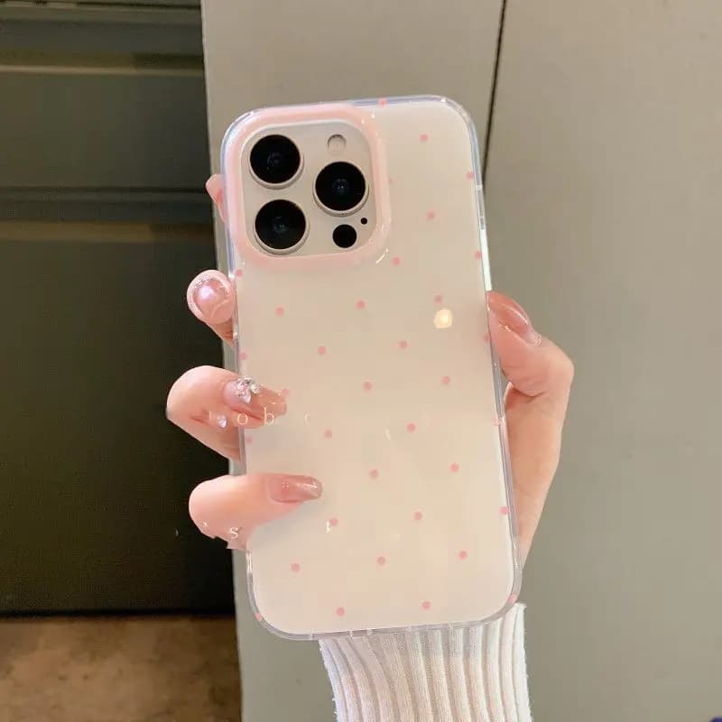 Cartoon Pink White Polka Dot Cute Little Fish Phone Case For iPhone 17 AIR 16 15 14 13 12 11 PRO MAX PLUS Dustproof Cover