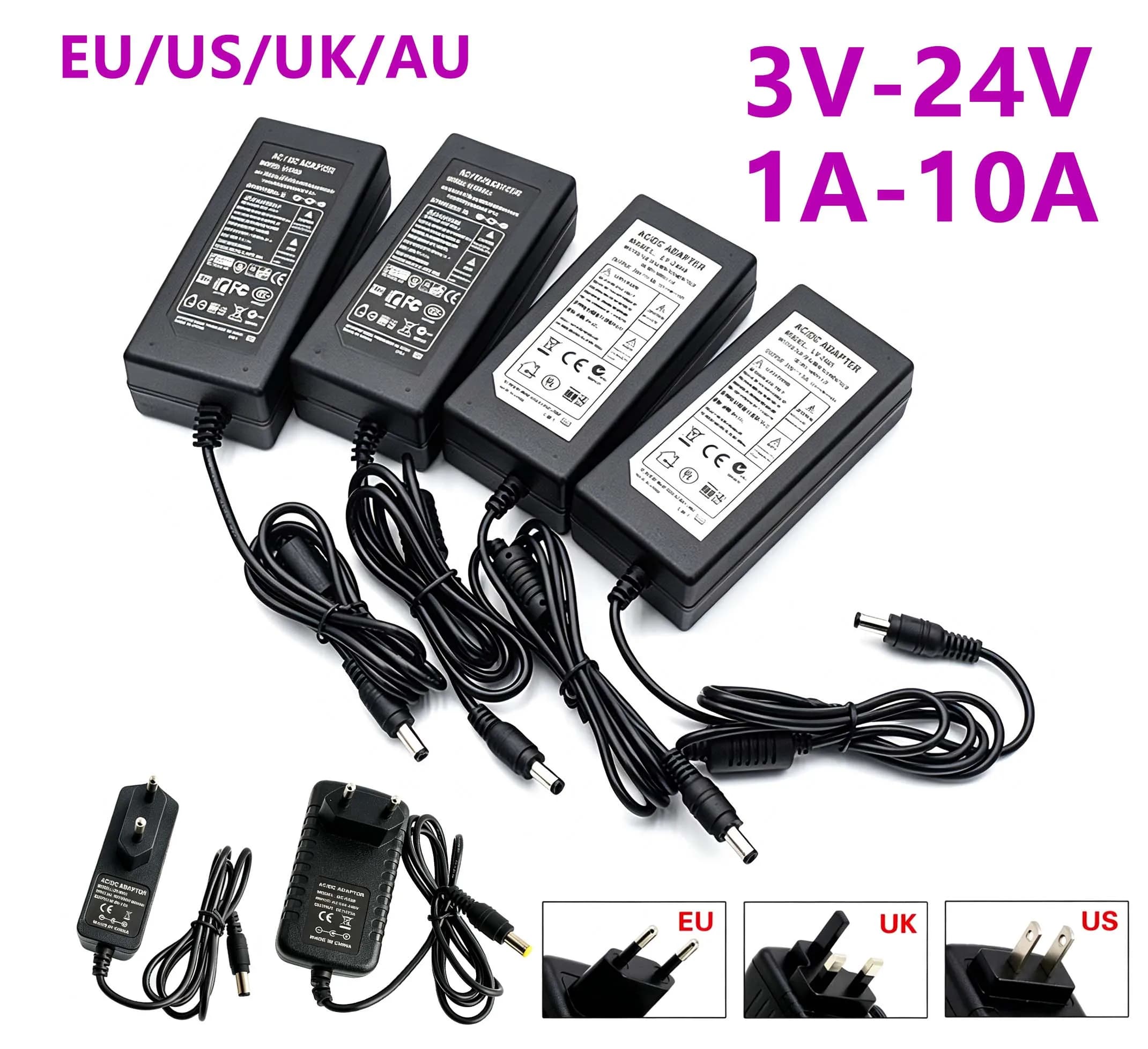 DC 5V 12V 24V Power Supply Adapter AC110-240V 1A 2A 3A 5A 6A 8A 10A 3V 6V EU US UK AU Universa Power Adapter for LED light strip