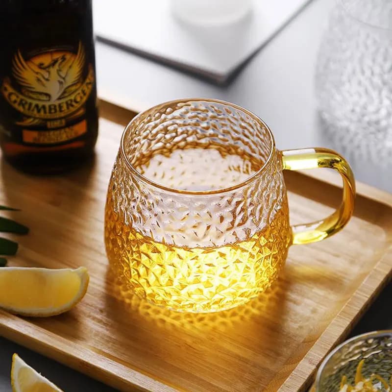 1 pz. Tazza in vetro martellato trasparente a forma di ananas per colazione, caffè, latte, birra, succo e tè - Tazza da caffè per uso domestico