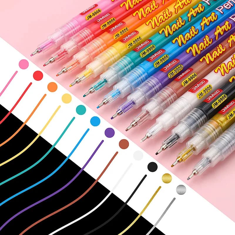 12 Colors Marker Nail Art Pen Quick Dry Waterproof Painting Graffiti Acrylic Pen DIY Design Abstract Line Nail Art Beauty Tool