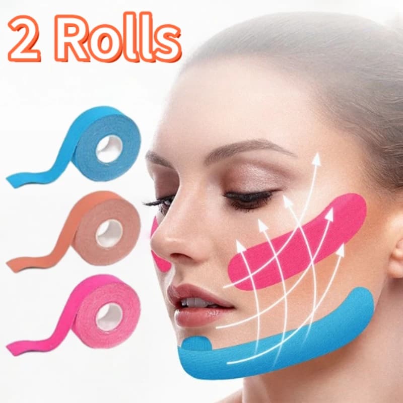 2 rotoli di nastro per il sollevamento degli occhi del collo della linea a V del viso riduce le rughe del viso supporti traspiranti fasciatura elastica strumenti per la cura della pelle del viso