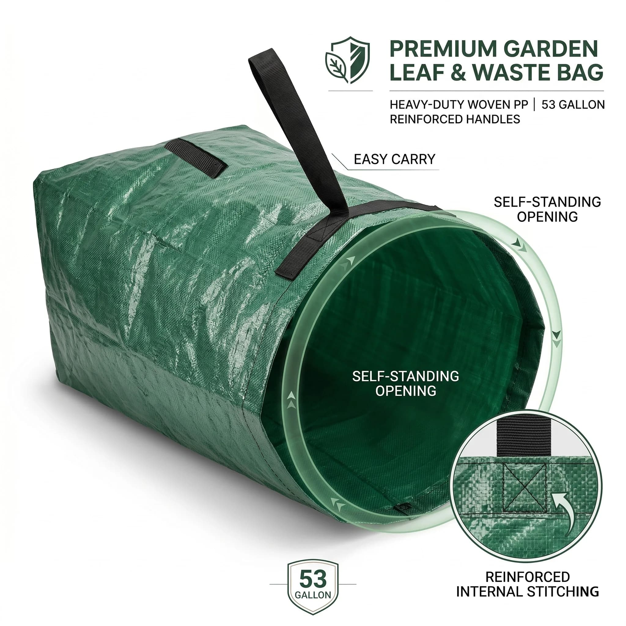 Heavy Duty 53 Gallon PP Woven Garden Yard Waste Bag Reusable Dustpan Leaf Collector Grass Garbage Storage Bags With Handle Green