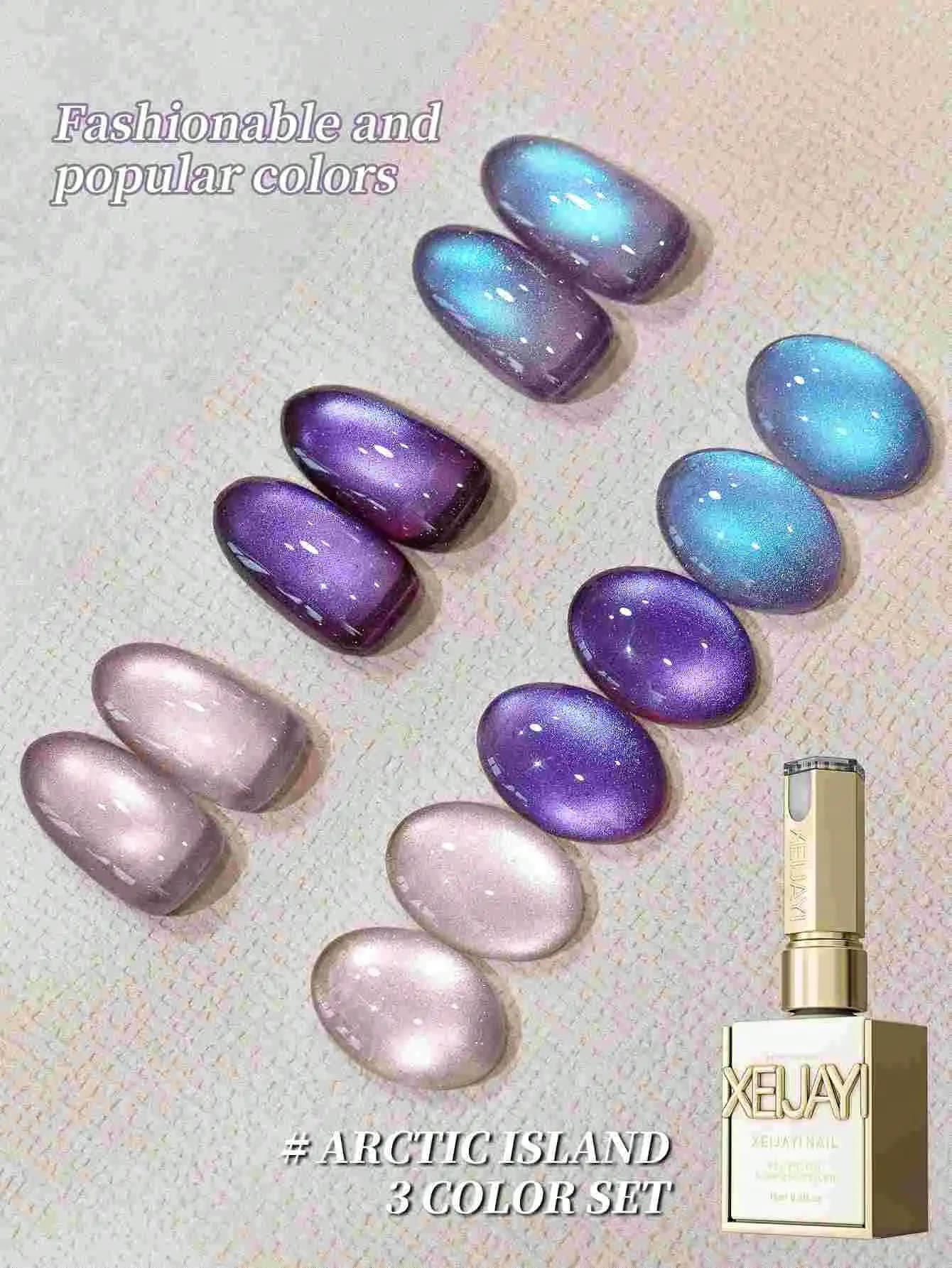 Smalto per unghie gel Arctic Island Cat Eye da 3 pezzi 15 ml, polimerizzazione UV LED, gel per nail art UV ad asciugatura rapida a lungo effetto - Regalo ideale per le donne