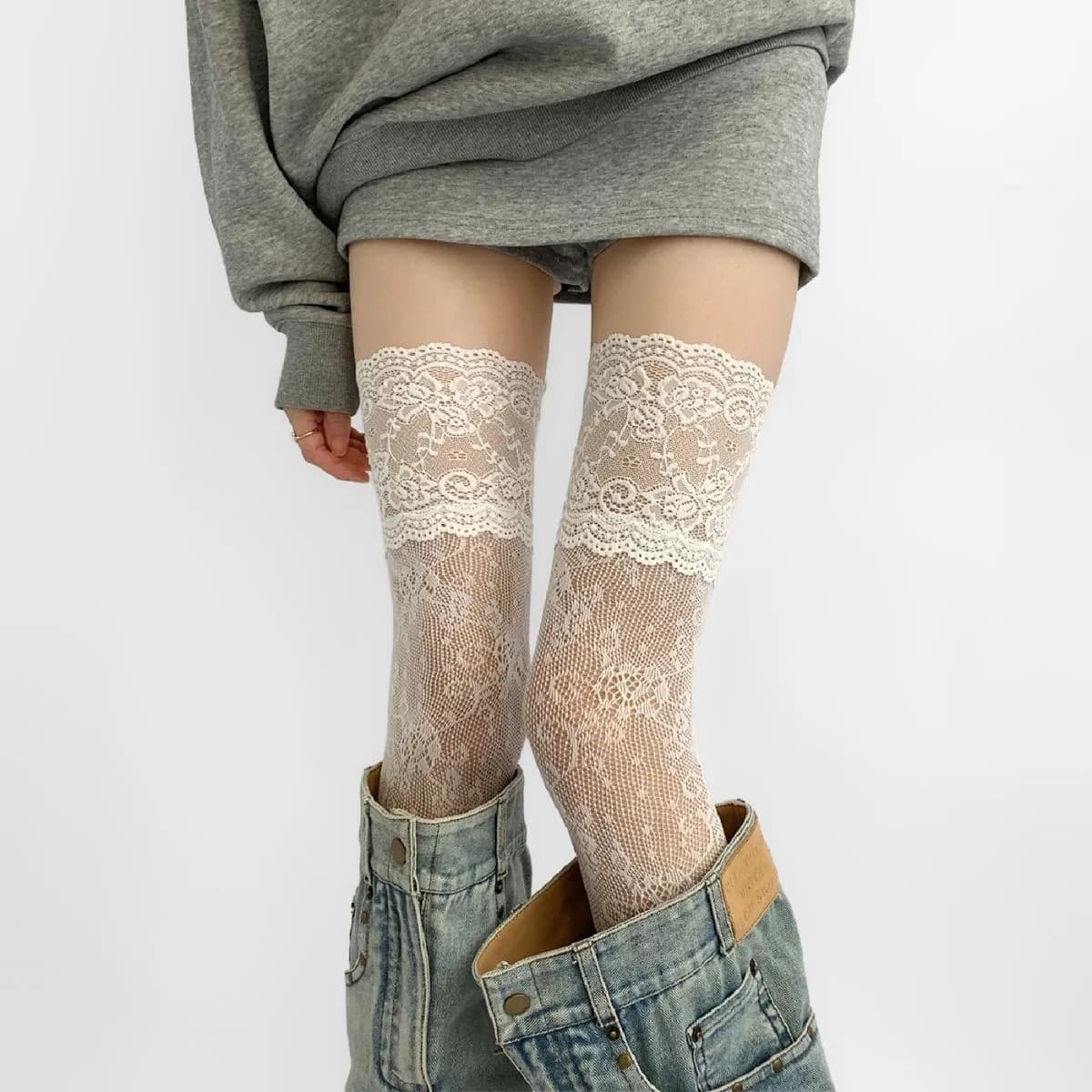 2026 NEW Socks Woman Solid Color Thigh High Lace Stockings Women Over The Knee Stockings Lolita Girls Long Leg Boot Socks