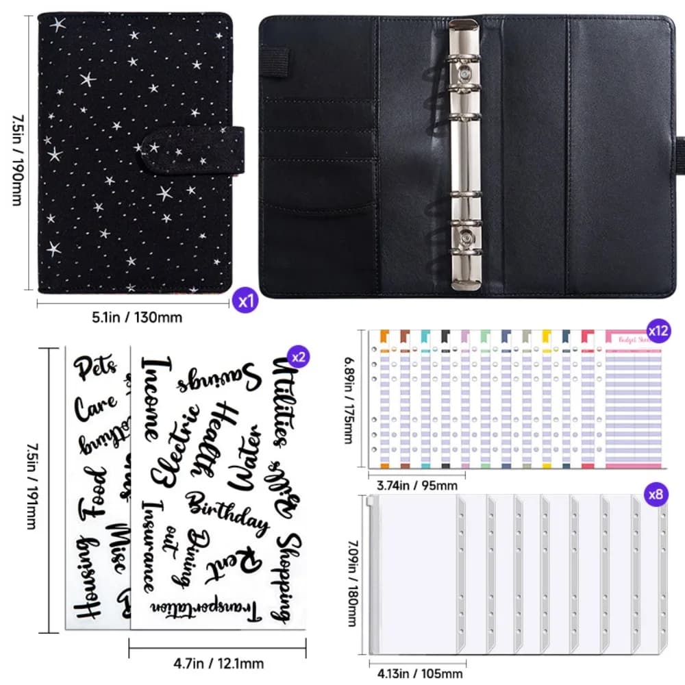 Multi-functional PU Leather Savings Book a6 Budget Planner Notebook Loose Leaf Cash Saving Organizer