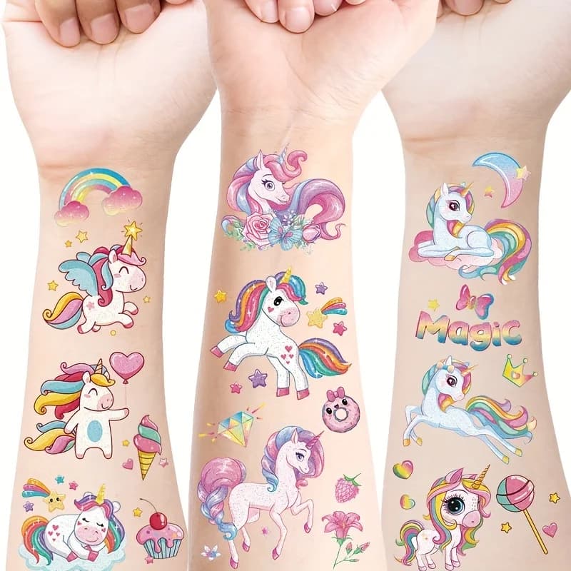 12 Sheets Unicorn Temporary Tattoos for Kids Cute Rainbow Unicorn Waterproof Fake Tattoos Birthday Party Favors Supplies