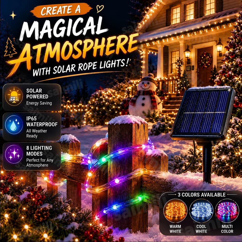 Solar Waterproof Tube Rope LED String Lights 8 Modes Outdoor Fairy Lamp for Lawn Patio Fence Holiday Home Party Decor Lighting